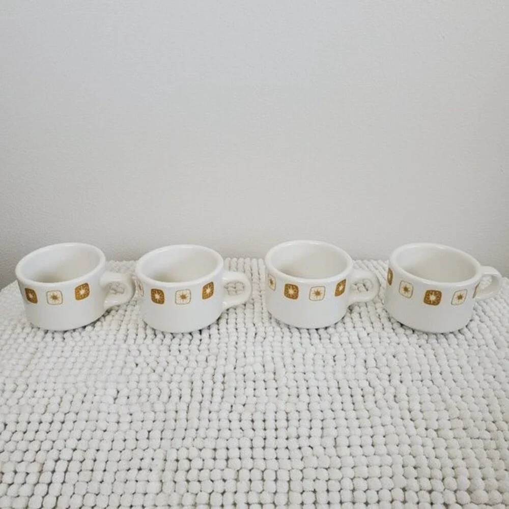 Vintage 50's Homer Laughlin Starburst 4 Mug Set